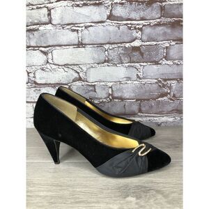 Private Collection Black Suede Rhinestone Pointed Toe Pumps Heels Women Sz 9.5AA